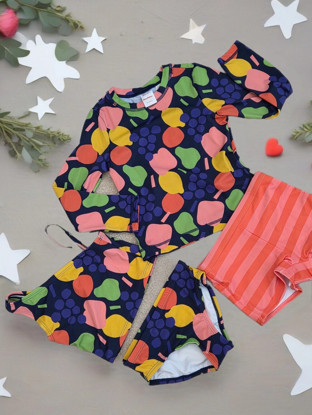 Hanna Andersson fruit 4pc swim suit Girls 6-7 youth